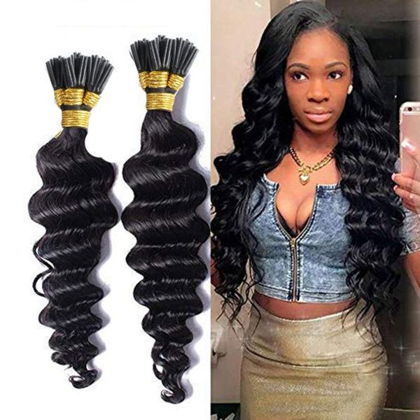 human hair bulks malaysian deep wave extensions i tip machine made extension 100 strands per pack natural color, Black
human hair bulks malaysian deep wave extensions i tip machine made extension 100 strands per pack natural color, Black