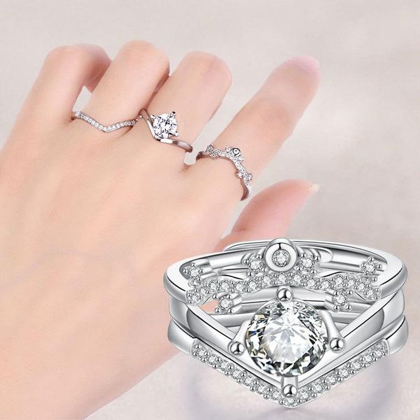 wedding rings women ring white silver women's jewelry open engagement bride love zirconia three in one anillos lady, Slivery;golden
wedding rings women ring white silver women's jewelry open engagement bride love zirconia three in one anillos lady, Slivery;golden