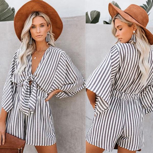 women striped shorts jumpsuit female summer short sleeve rompers casual v-neck onesies women's jumpsuits &, Black;white
women striped shorts jumpsuit female summer short sleeve rompers casual v-neck onesies women's jumpsuits &, Black;white