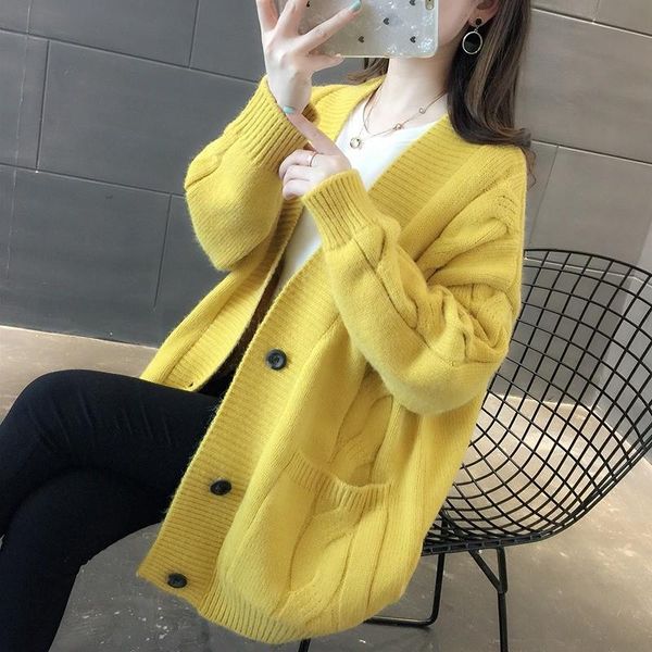 women's sweaters idle style v-neck mid-length cable-knit sweater spring and autumn loose all-match fashion cardigan coat, White;black
women's sweaters idle style v-neck mid-length cable-knit sweater spring and autumn loose all-match fashion cardigan coat, White;black