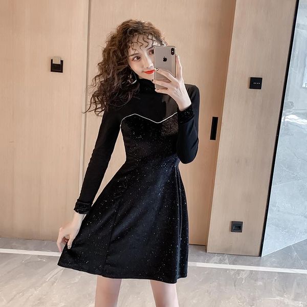 spring female o-neck black vintage dress french retro waist temperament stitching velvet wild elegant party casual dresses, Black;gray
spring female o-neck black vintage dress french retro waist temperament stitching velvet wild elegant party casual dresses, Black;gray
