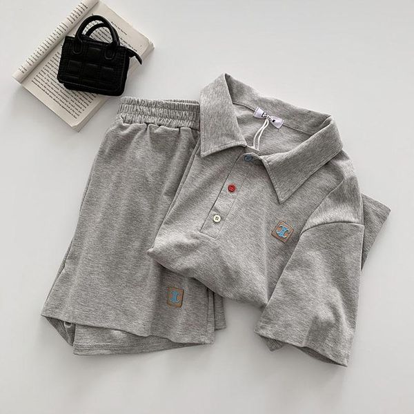women's tracksuits summer solid tracksuit femme two pieces suit turn-down collar short sleeve + high waist wide leg matching, Gray
women's tracksuits summer solid tracksuit femme two pieces suit turn-down collar short sleeve + high waist wide leg matching, Gray