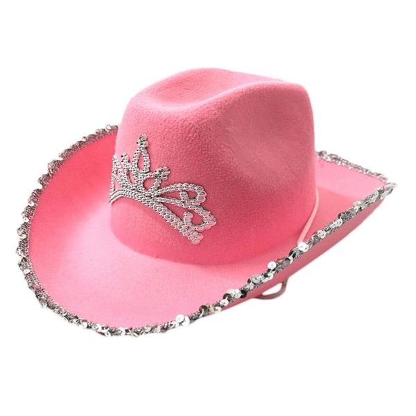 berets cowgirl hat in pink with feather made selvege wool felt fedora tiara decorated shining sequins great as gift, Blue;gray
berets cowgirl hat in pink with feather made selvege wool felt fedora tiara decorated shining sequins great as gift, Blue;gray