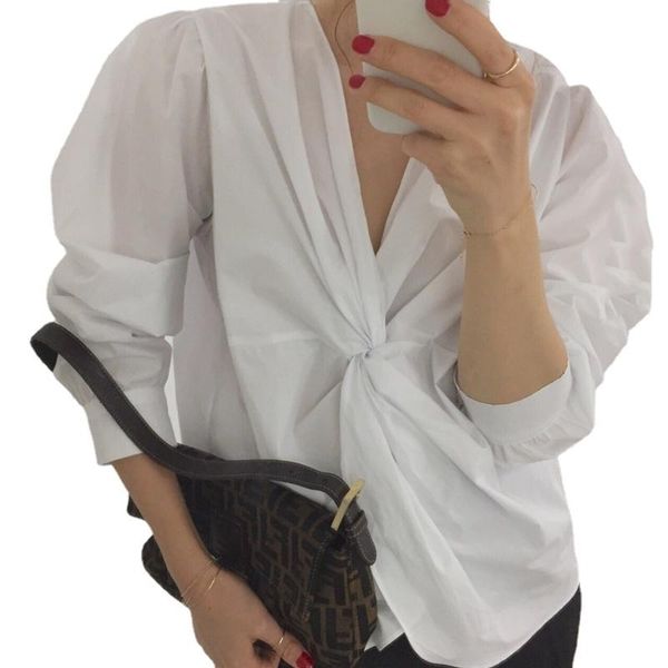 women's blouses & shirts v neck white twist shirt for women lapel long sleeve minimalist korean blouse female fashion clothing spring s
women's blouses & shirts v neck white twist shirt for women lapel long sleeve minimalist korean blouse female fashion clothing spring s
