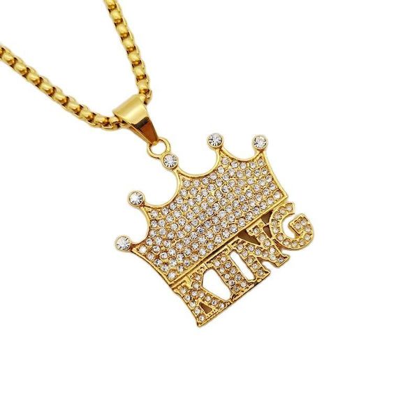 pendant necklaces blingbling full rhinestone crown king necklace gold stainless steel hiphop rapper dancer performance, Silver
pendant necklaces blingbling full rhinestone crown king necklace gold stainless steel hiphop rapper dancer performance, Silver
