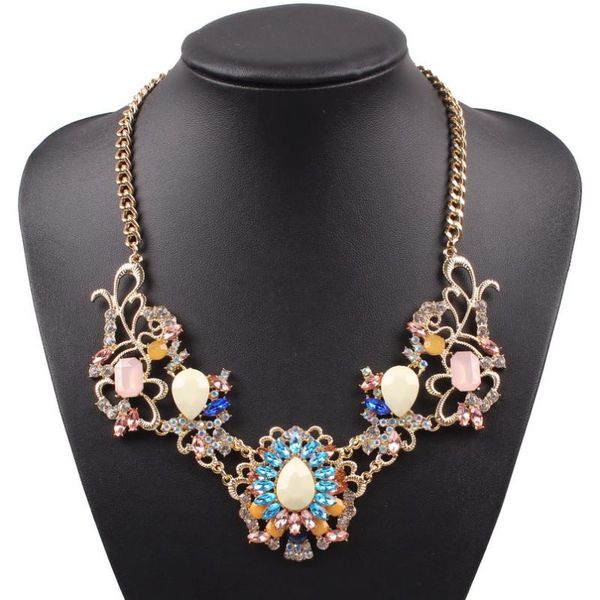design flower rhinestone necklace colorful crystal pendant statement gold color chain jewelry for women necklaces, Silver
design flower rhinestone necklace colorful crystal pendant statement gold color chain jewelry for women necklaces, Silver