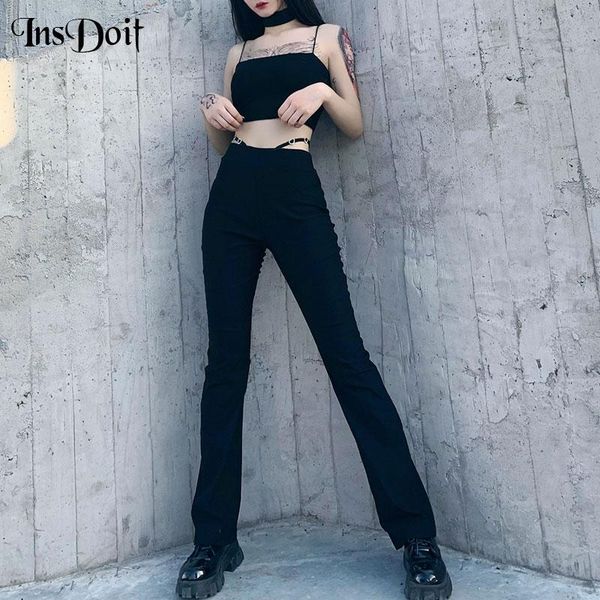 women's pants & capris insdoit streetwear harajuku black high waist gothic punk bandage women autumn bodycon bell bottom long trousers, Black;white
women's pants & capris insdoit streetwear harajuku black high waist gothic punk bandage women autumn bodycon bell bottom long trousers, Black;white