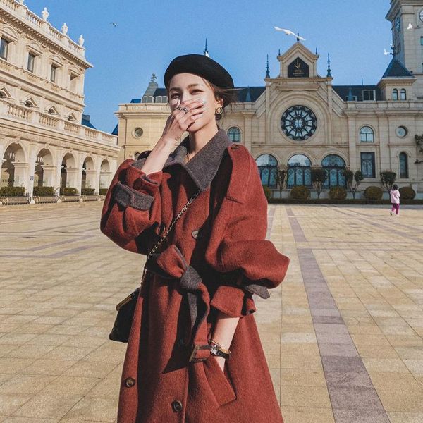 women's wool & blends 2021 red winter woolen coat oversize japan female long korean temperament outerwear, Black
women's wool & blends 2021 red winter woolen coat oversize japan female long korean temperament outerwear, Black
