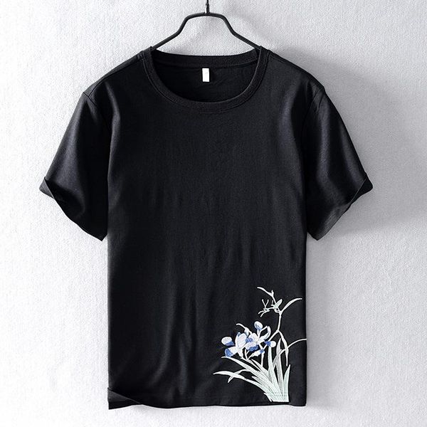 men's t-shirts summer embroidery flowers men o-neck collar short sleeve linen slim chinese style tees male outwear, White;black
men's t-shirts summer embroidery flowers men o-neck collar short sleeve linen slim chinese style tees male outwear, White;black