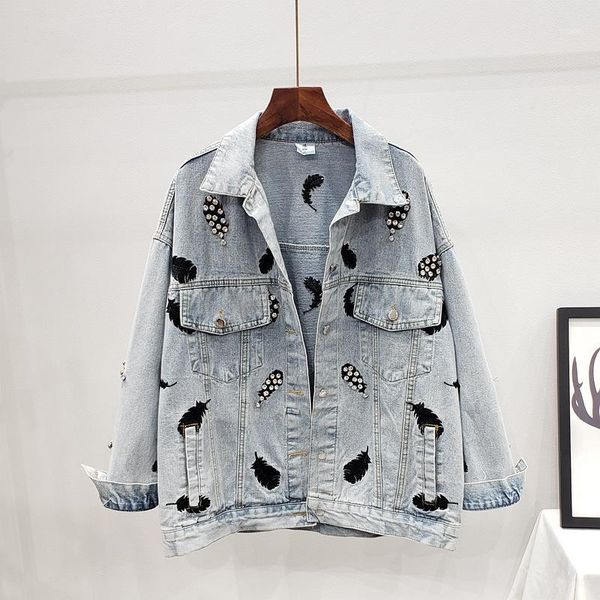 women's jackets embroidery diamond loose denim jacket female fashion feathers pattern short coat streetwear spring blue long sleeve out, Black;brown
women's jackets embroidery diamond loose denim jacket female fashion feathers pattern short coat streetwear spring blue long sleeve out, Black;brown