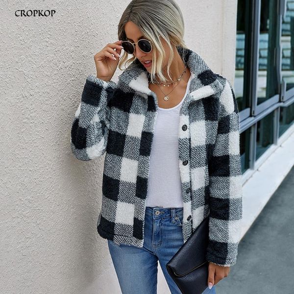 outwear autumn winter clothes casual black plaid faux fur plush furry teddy bear cardigan jackets for women 2021 fall fashion women's, Black;brown
outwear autumn winter clothes casual black plaid faux fur plush furry teddy bear cardigan jackets for women 2021 fall fashion women's, Black;brown