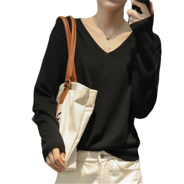 women's sweaters oversized sweater v-neck knitted basic pullovers loose soft female knitwear jumper, White;black
women's sweaters oversized sweater v-neck knitted basic pullovers loose soft female knitwear jumper, White;black