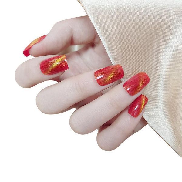 24pcs/box cat eye fake nails medium oval nail art tips press on with glue wine red false manicure tool1, Red;gold
24pcs/box cat eye fake nails medium oval nail art tips press on with glue wine red false manicure tool1, Red;gold