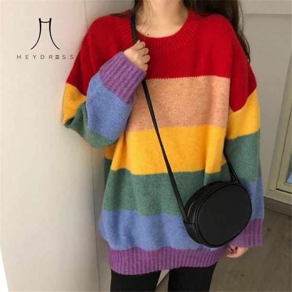 heydress 2021 autumn rainbow sweater women harajuku jumper striped pullovers oversized sweaters korean vintage knitwear women's, White;black 
heydress 2021 autumn rainbow sweater women harajuku jumper striped pullovers oversized sweaters korean vintage knitwear women's, White;black