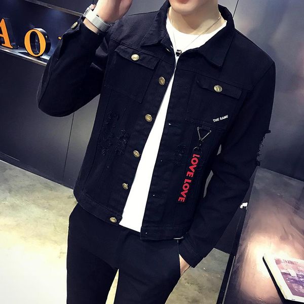 men's jackets wholesale 2021 spring autumn casual ripped hole denim jacket male letter printed student cowboy white black teenagers men, Black;brown
men's jackets wholesale 2021 spring autumn casual ripped hole denim jacket male letter printed student cowboy white black teenagers men, Black;brown