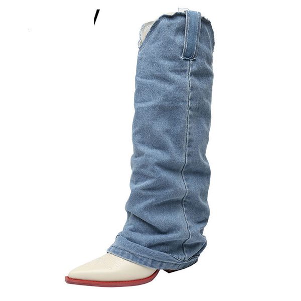 boots women long boots western cowboy denim shoes chunky high heel retro knee pointed toe catwalk knight booties ywzm, Black
boots women long boots western cowboy denim shoes chunky high heel retro knee pointed toe catwalk knight booties ywzm, Black