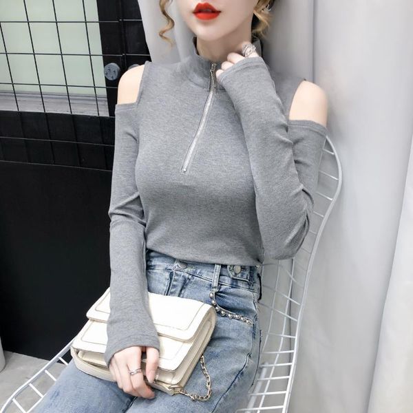women's t-shirt spring and summer slim stretch women zipper high neck bottoming long-sleeved, White
women's t-shirt spring and summer slim stretch women zipper high neck bottoming long-sleeved, White