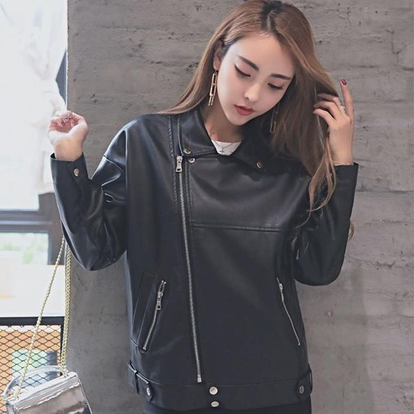 women's leather & faux spring autumn women moto biker zipper jacket casual turn down collar ladies pu coats short jackets for lady, Black
women's leather & faux spring autumn women moto biker zipper jacket casual turn down collar ladies pu coats short jackets for lady, Black