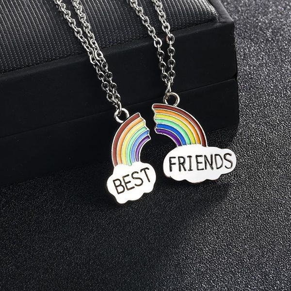 2 pcs trendy friends rainbow pendant stitching necklace for women chain choker friendship jewelry, Silver
2 pcs trendy friends rainbow pendant stitching necklace for women chain choker friendship jewelry, Silver