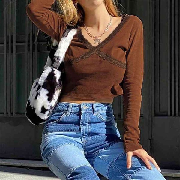 lace hem brown y2k tee knitwear t shirt long sleeve patched crop v neck harajuku tshirt casual autumn 90s 210623, White
lace hem brown y2k tee knitwear t shirt long sleeve patched crop v neck harajuku tshirt casual autumn 90s 210623, White