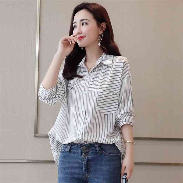 arrival spring korea fashion women long sleeve loose casual striped shirts femme turn-down collar blusas plus size s709 210512, White
arrival spring korea fashion women long sleeve loose casual striped shirts femme turn-down collar blusas plus size s709 210512, White