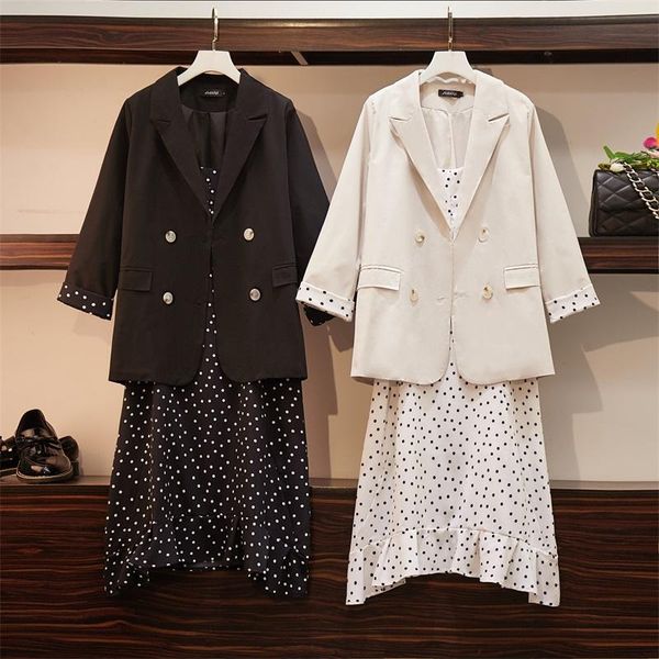 work dresses spring autumn plus size dress suits women loose dots ruffles sling double bressted blazer coat solid jacket m794, White;black
work dresses spring autumn plus size dress suits women loose dots ruffles sling double bressted blazer coat solid jacket m794, White;black
