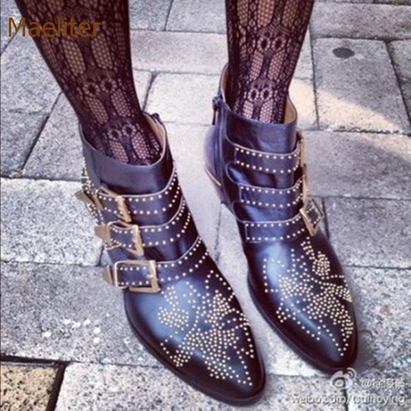 boots european chic studded ankle square low heels short gold silver rivets belt buckle motorcycle gladiator shoes, Black
boots european chic studded ankle square low heels short gold silver rivets belt buckle motorcycle gladiator shoes, Black