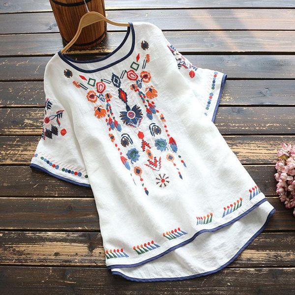 women's blouses & shirts summer blouse women floral embroidery shirt vintage o-neck short sleeve blusas casual cotton linen tunic plus, White
women's blouses & shirts summer blouse women floral embroidery shirt vintage o-neck short sleeve blusas casual cotton linen tunic plus, White