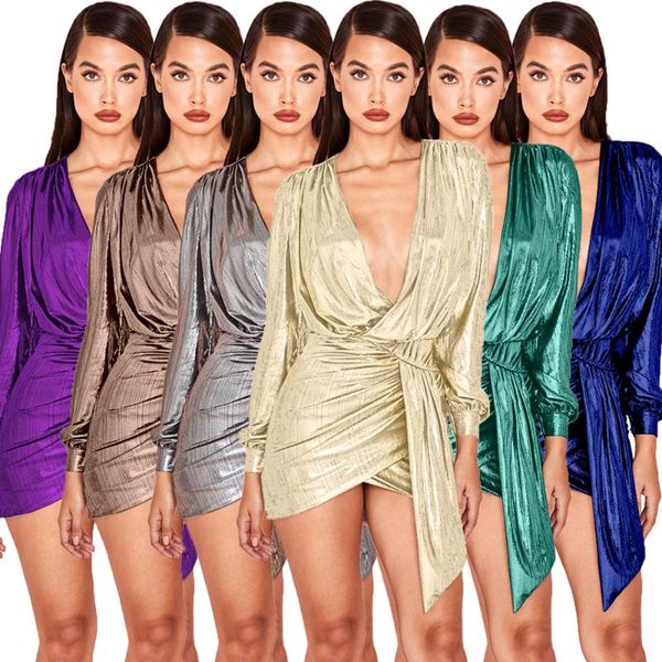 casual dresses bkld fashion 6 color autumn deep v neck long sleeve mini elegant women ruched bodycon wrap short metallic dress, Black;gray
casual dresses bkld fashion 6 color autumn deep v neck long sleeve mini elegant women ruched bodycon wrap short metallic dress, Black;gray