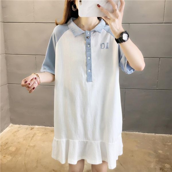 women's t-shirt 2021 summer ladies fashion color block dress young girls loose one-piece casual style clothes, White
women's t-shirt 2021 summer ladies fashion color block dress young girls loose one-piece casual style clothes, White
