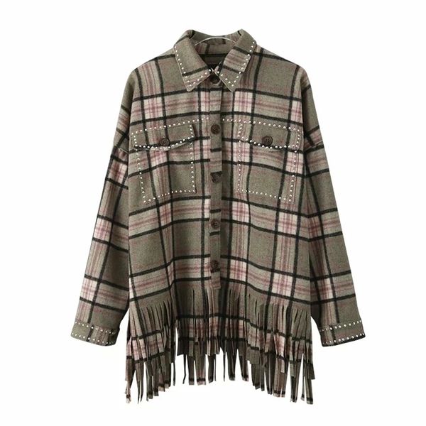 vintage chic green plaid tassel shirt jacket women fashion rivet pockets single breasted lapel collar coat outerwear 211014, Black;brown
vintage chic green plaid tassel shirt jacket women fashion rivet pockets single breasted lapel collar coat outerwear 211014, Black;brown
