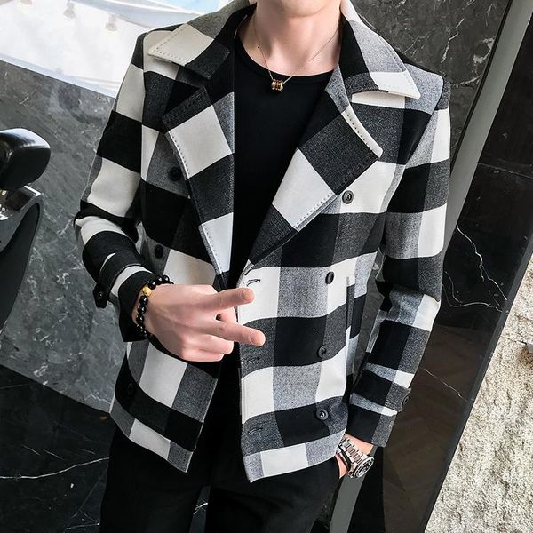 men's jackets woolen coat mens 2021 double-breasted trench korean trend check retro tartan fashion slim short clothing, Black;brown
men's jackets woolen coat mens 2021 double-breasted trench korean trend check retro tartan fashion slim short clothing, Black;brown