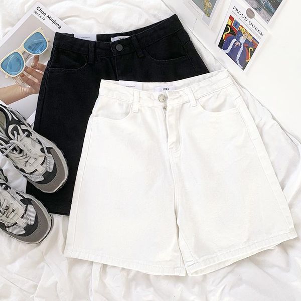 women's shorts yeeloca minimalist black white basic denim summer women high waist loose trousers versatile casual straight jeans, White;black
women's shorts yeeloca minimalist black white basic denim summer women high waist loose trousers versatile casual straight jeans, White;black