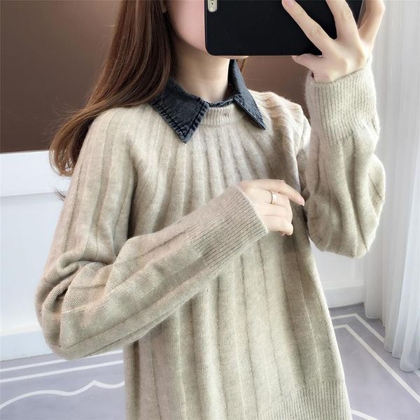 women's sweaters spring clothing 2021 style mid-length sweater loose outer wear korean-style western, White;black
women's sweaters spring clothing 2021 style mid-length sweater loose outer wear korean-style western, White;black