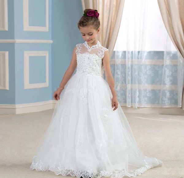 white tulle lace beaded sequins flower girl dress,high neck first communion weddings bridesmaid flowergirl dress, White;blue
white tulle lace beaded sequins flower girl dress,high neck first communion weddings bridesmaid flowergirl dress, White;blue