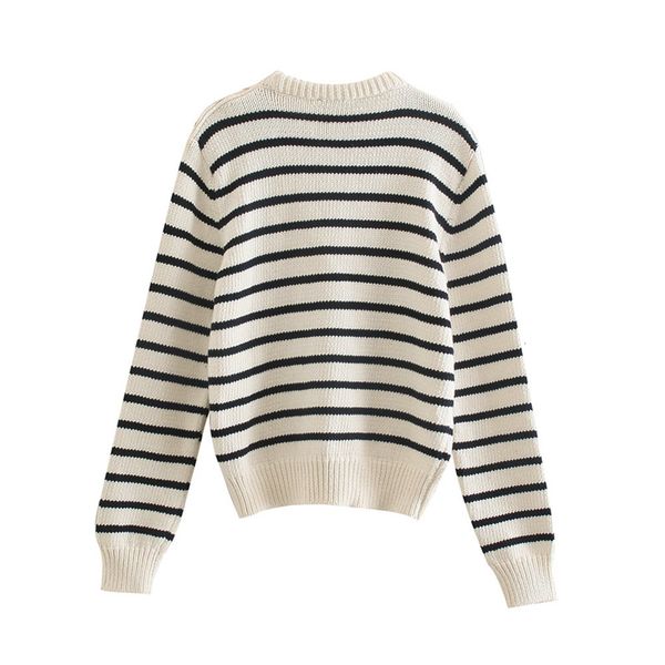 women's knits & tees 2021 fashion around the black neck striped white pattern sweater for ladies
women's knits & tees 2021 fashion around the black neck striped white pattern sweater for ladies