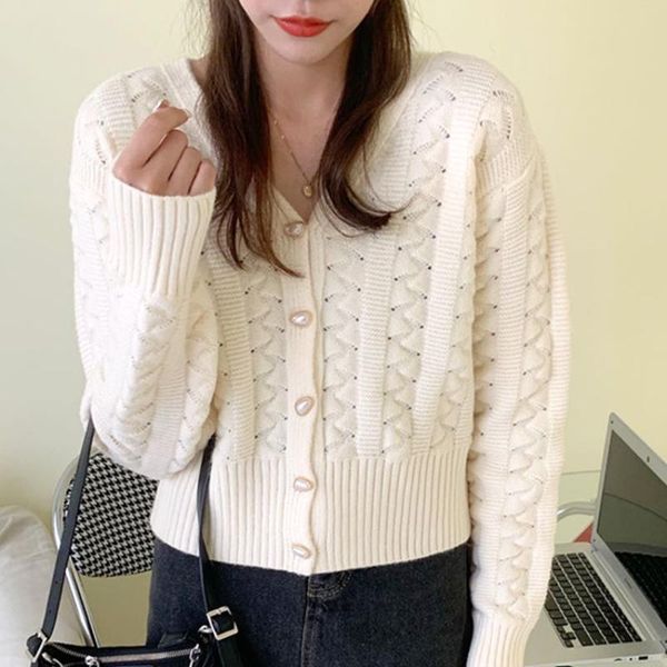 women's knits & tees sweater jacket cardigan 2021 style v-neck outer wear hollow short retro loose knit autumn and winter, White
women's knits & tees sweater jacket cardigan 2021 style v-neck outer wear hollow short retro loose knit autumn and winter, White