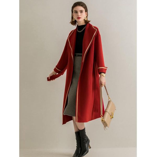 women's wool & blends simple double sided patchwork cashmere coat medium length 2021 autumn and winter overcoat women office lady, Black
women's wool & blends simple double sided patchwork cashmere coat medium length 2021 autumn and winter overcoat women office lady, Black