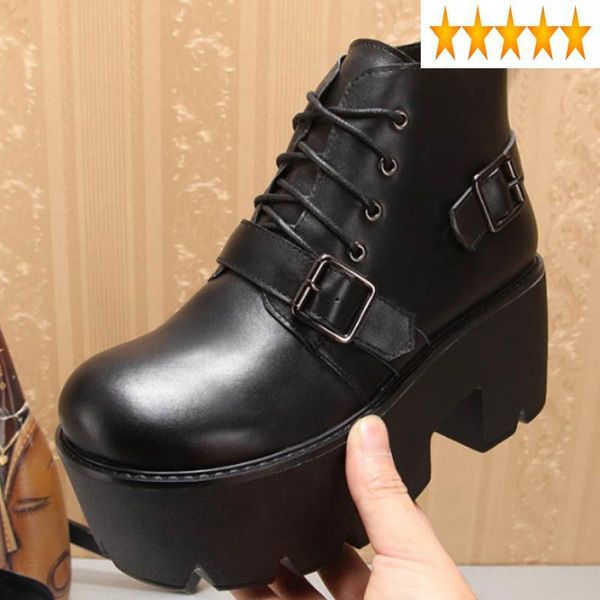 boots platform biker thick winter womens ankle genuine leather gothic punk buckle block high heel shoes, Black
boots platform biker thick winter womens ankle genuine leather gothic punk buckle block high heel shoes, Black