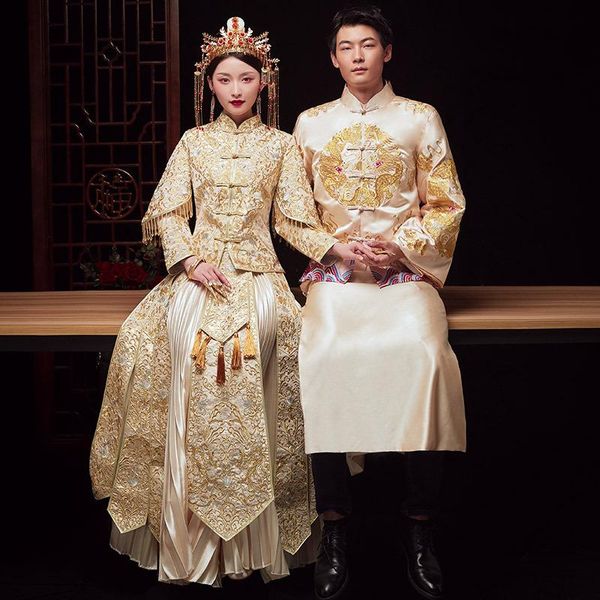 champagne couple wedding clothing chinese style marriage set suzhou embroidery bride bridegroom costume vintage toast ethnic, Red
champagne couple wedding clothing chinese style marriage set suzhou embroidery bride bridegroom costume vintage toast ethnic, Red