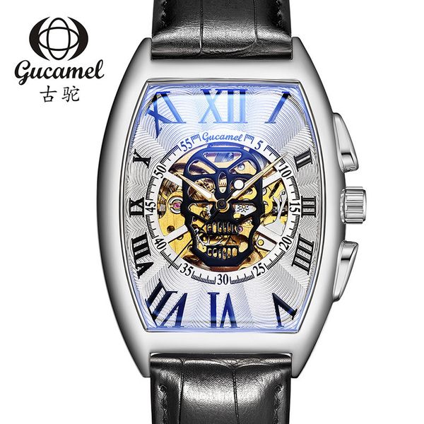 new barrel type men's fashion skull hollow automatic mechanical watch, Slivery;brown
new barrel type men's fashion skull hollow automatic mechanical watch, Slivery;brown