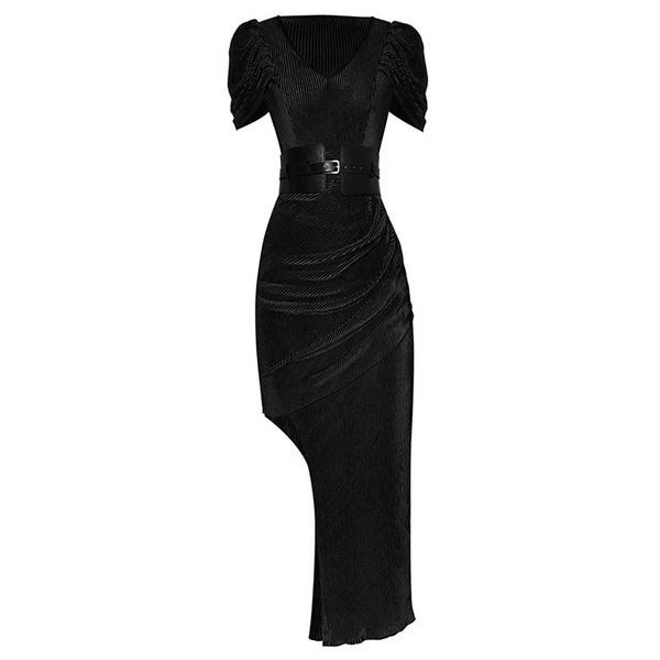party dresses fashion runway summer women's street designer elegant chic belt elastic pleated midi pencil dress, White;black
party dresses fashion runway summer women's street designer elegant chic belt elastic pleated midi pencil dress, White;black