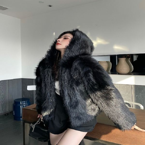 2021fw ladies faux fur coat women warm windproof short jacket women's street fashion style outerwear lady solid color hooded thick coat, Black
2021fw ladies faux fur coat women warm windproof short jacket women's street fashion style outerwear lady solid color hooded thick coat, Black
