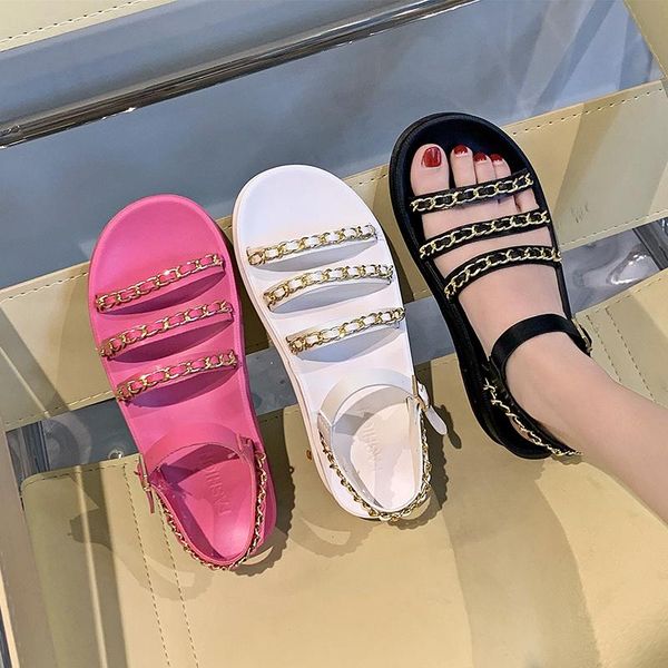 women sandals metal chain leather casual open toe slippers fashion platform comfortable beach outdoor non-slip, Black
women sandals metal chain leather casual open toe slippers fashion platform comfortable beach outdoor non-slip, Black
