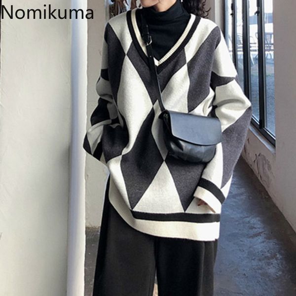 nomikuma v neck pullover vintage plaid sweater women casual loose long sleeve jumpers female arrival sueter mujer 3d255 210514, White;black
nomikuma v neck pullover vintage plaid sweater women casual loose long sleeve jumpers female arrival sueter mujer 3d255 210514, White;black