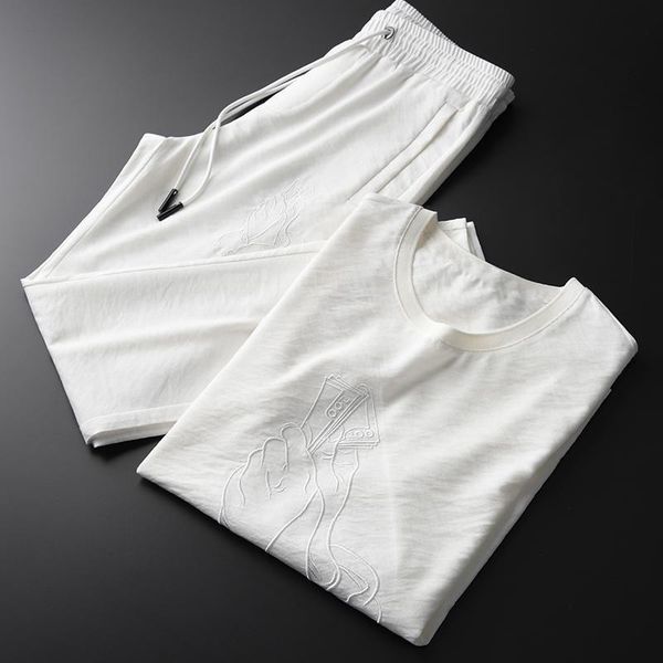 men's tracksuits summer thin mens sets (t-shirt+pants) luxury embroidery short sleeve men plus size 4xl white man with pants, Gray
men's tracksuits summer thin mens sets (t-shirt+pants) luxury embroidery short sleeve men plus size 4xl white man with pants, Gray