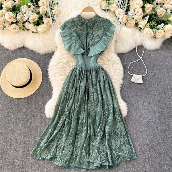 summer 2021 temperament fashion vestidos women's french elegant pleated ruffled waist and thin temperament lace midi dress c416, Black;gray
summer 2021 temperament fashion vestidos women's french elegant pleated ruffled waist and thin temperament lace midi dress c416, Black;gray
