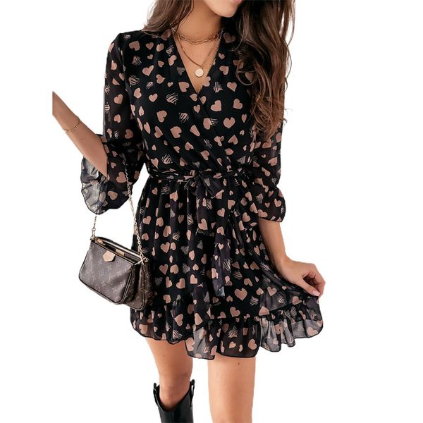 summer women womens dress casual half sleeves ladies heart printed pattern v neck ruffled hem one piece sundress black white, Black;gray
summer women womens dress casual half sleeves ladies heart printed pattern v neck ruffled hem one piece sundress black white, Black;gray