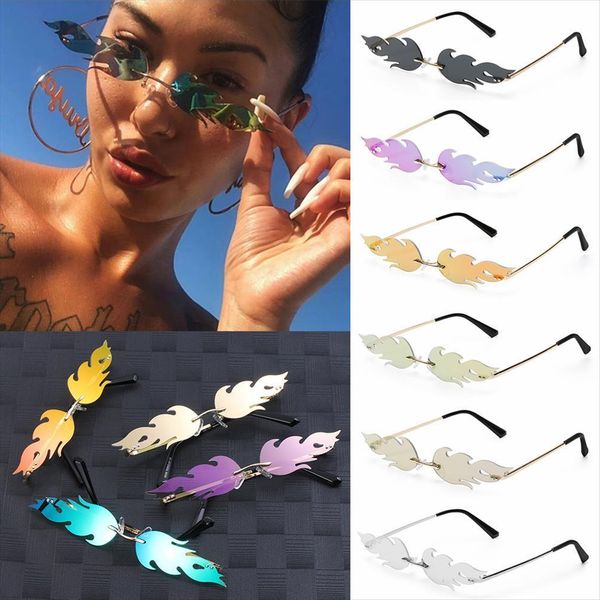 1pc fashion fire flame sunglasses vintage rimless wave narrow sun glasses casual trending uv 400 eyewear, White;black
1pc fashion fire flame sunglasses vintage rimless wave narrow sun glasses casual trending uv 400 eyewear, White;black