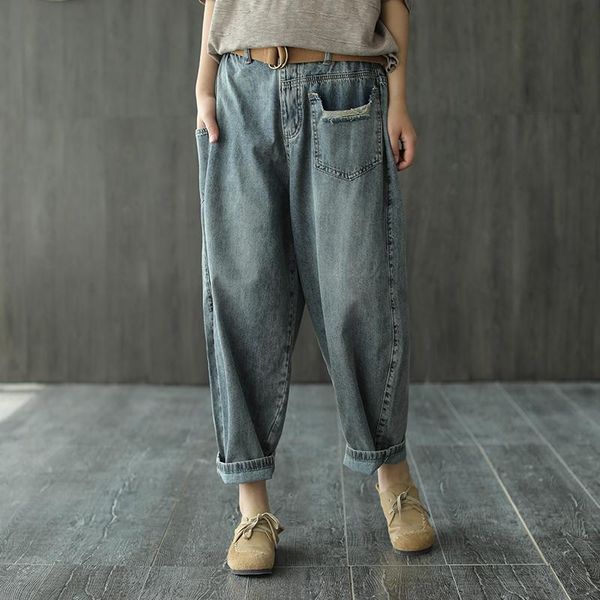 women's jeans summer women elastic waist loose retro all-match denim pants 2021 casual female bleached sashes lantern trousers, Blue
women's jeans summer women elastic waist loose retro all-match denim pants 2021 casual female bleached sashes lantern trousers, Blue